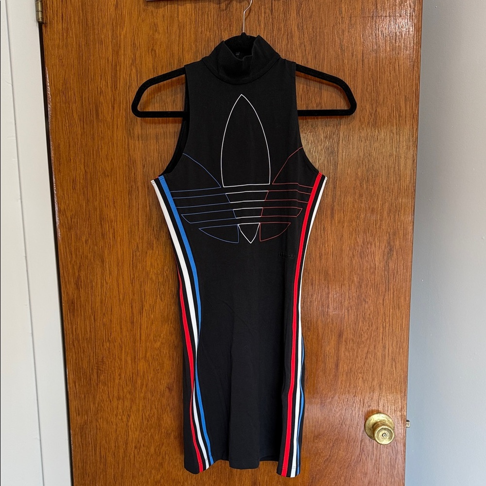 Adidas Black Dress with Red and Blue Stripes